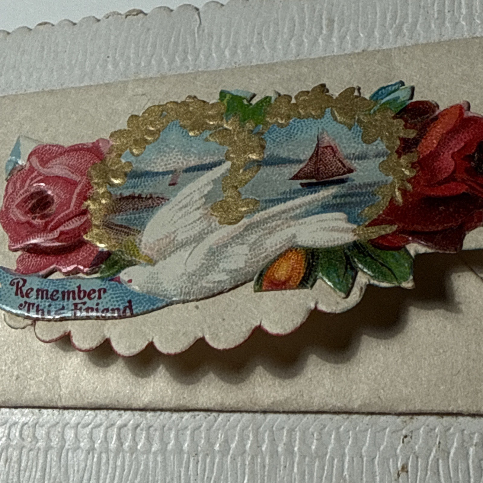 Emma Nieland Envelope Die cut Dove Victorian Calling Card 1880 antique Vtg