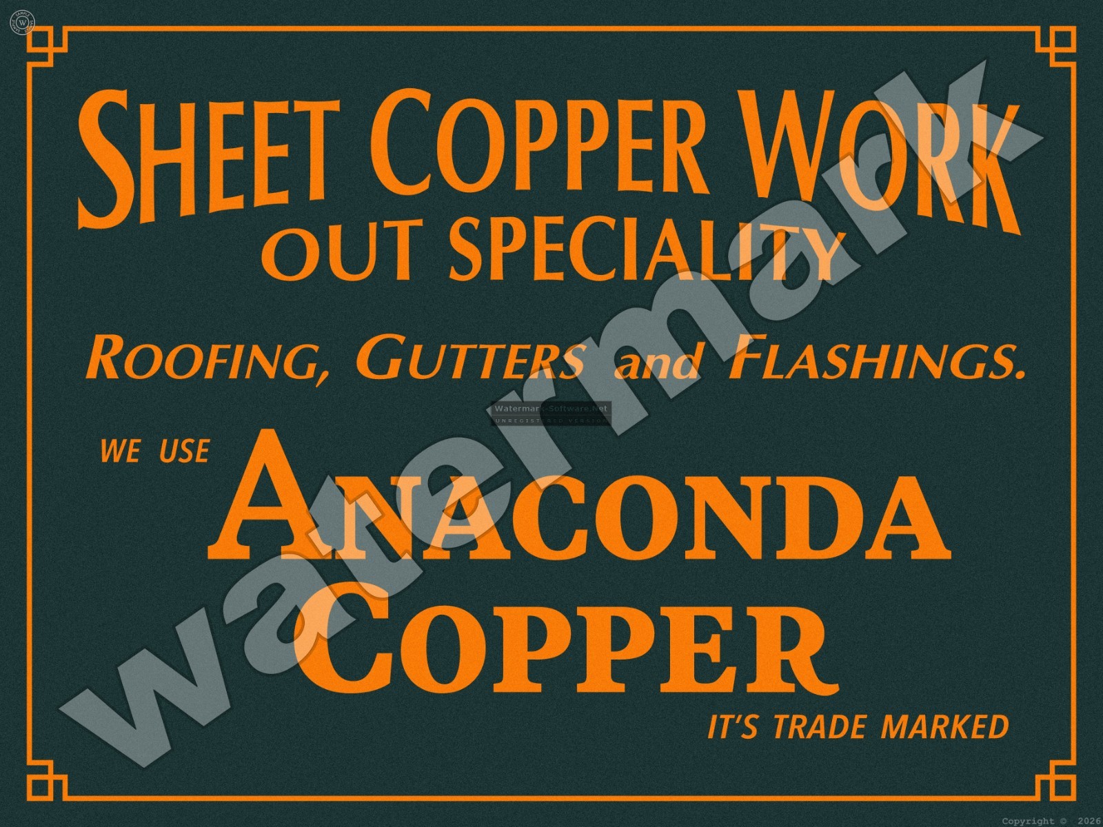Sheet Copper Work Anaconda Copper Metal Sign 3 Sizes to Choose From