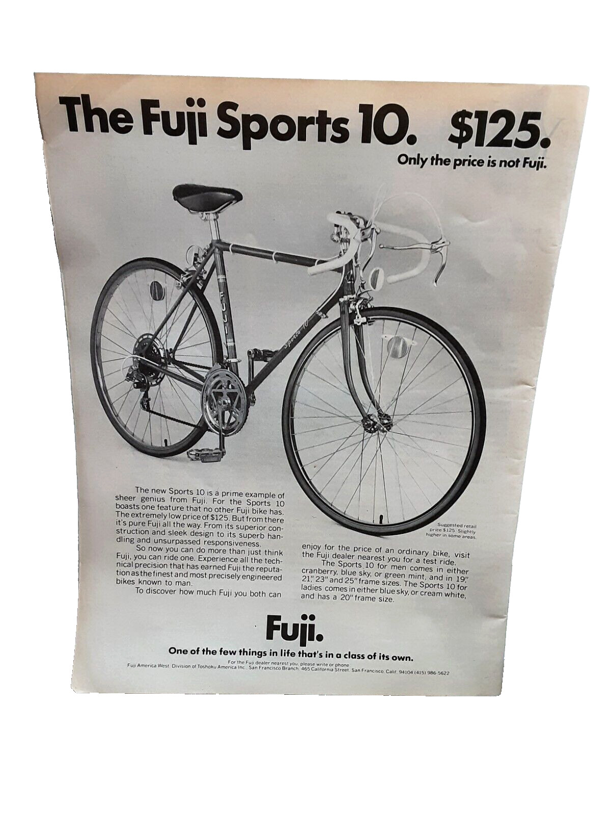 1975 Fuji Sports 10 Bicycle Bike Cycling Original Print Ad Vintage 70s