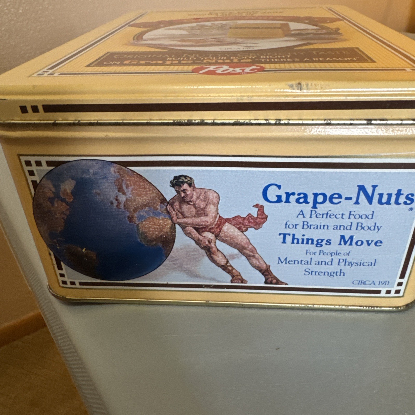 Post Grape Nuts Cereal Tin Food For Brains Collector Tin Vintage Replica