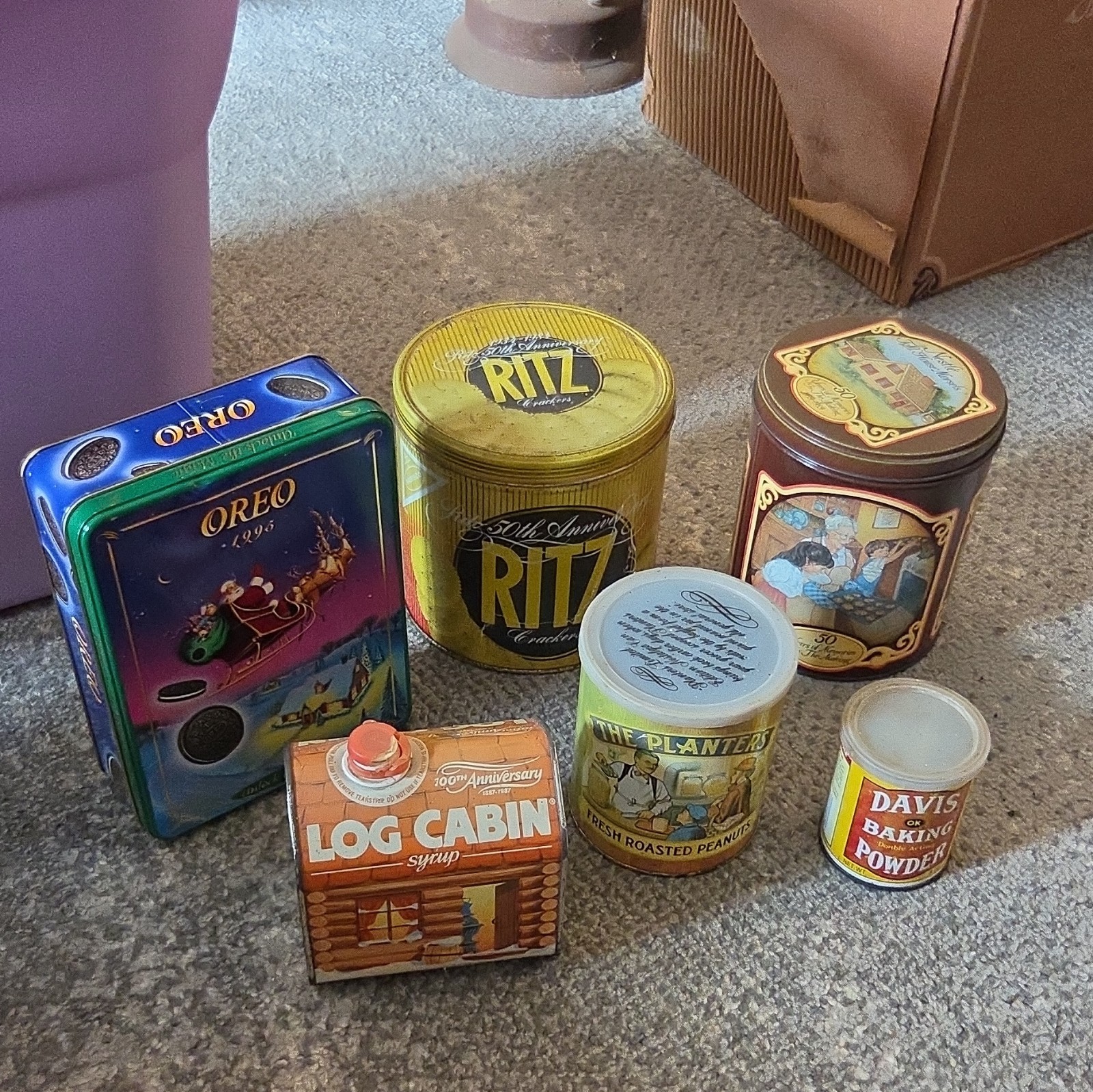 Assorted Brands Lot of 6 Advertising Tins Oreo Ritz Planters Log Cabin 1996
