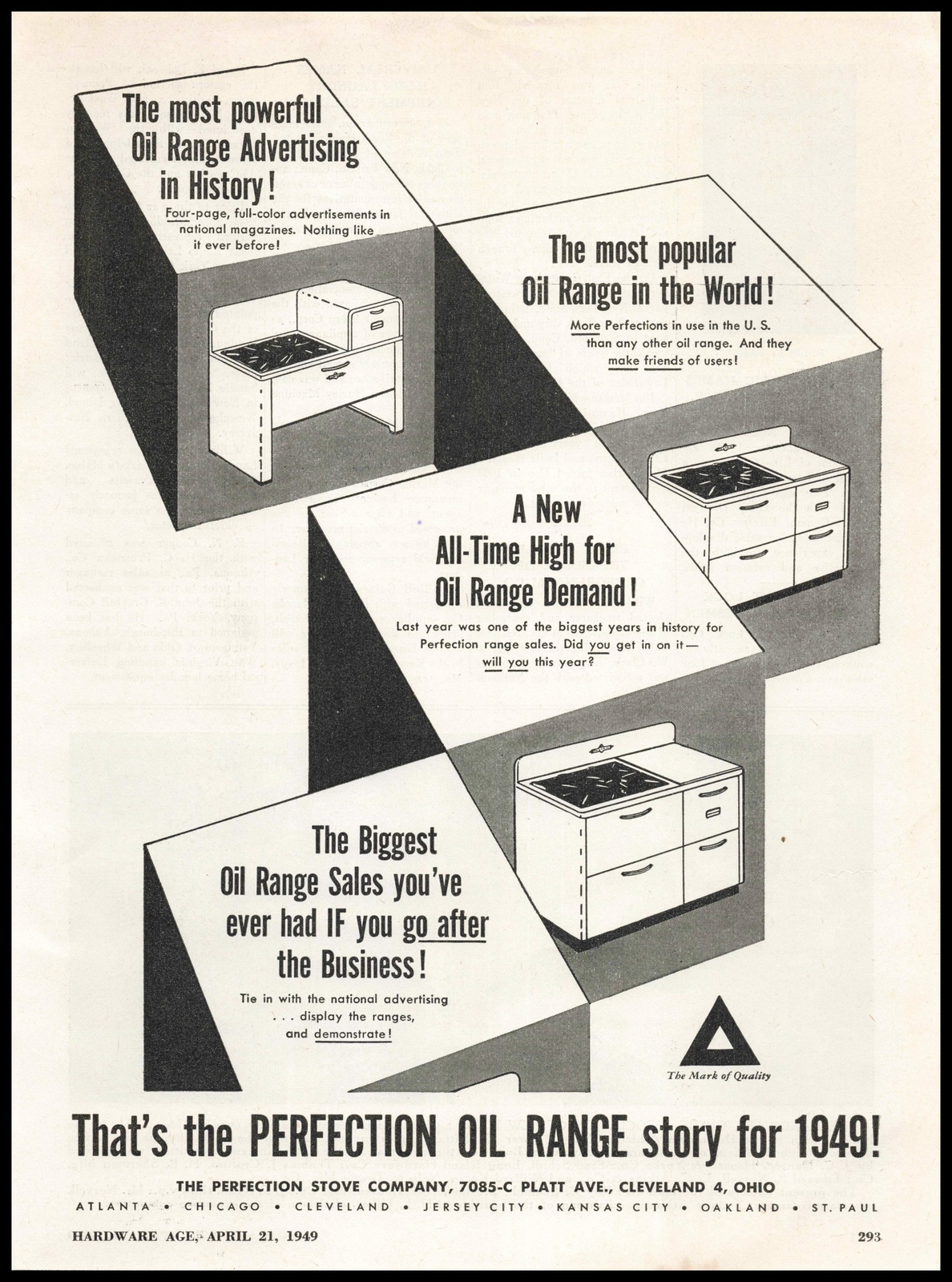 1949 Perfection Stove Cleveland Ohio Oil Range Oven Promotional Vintage Print Ad