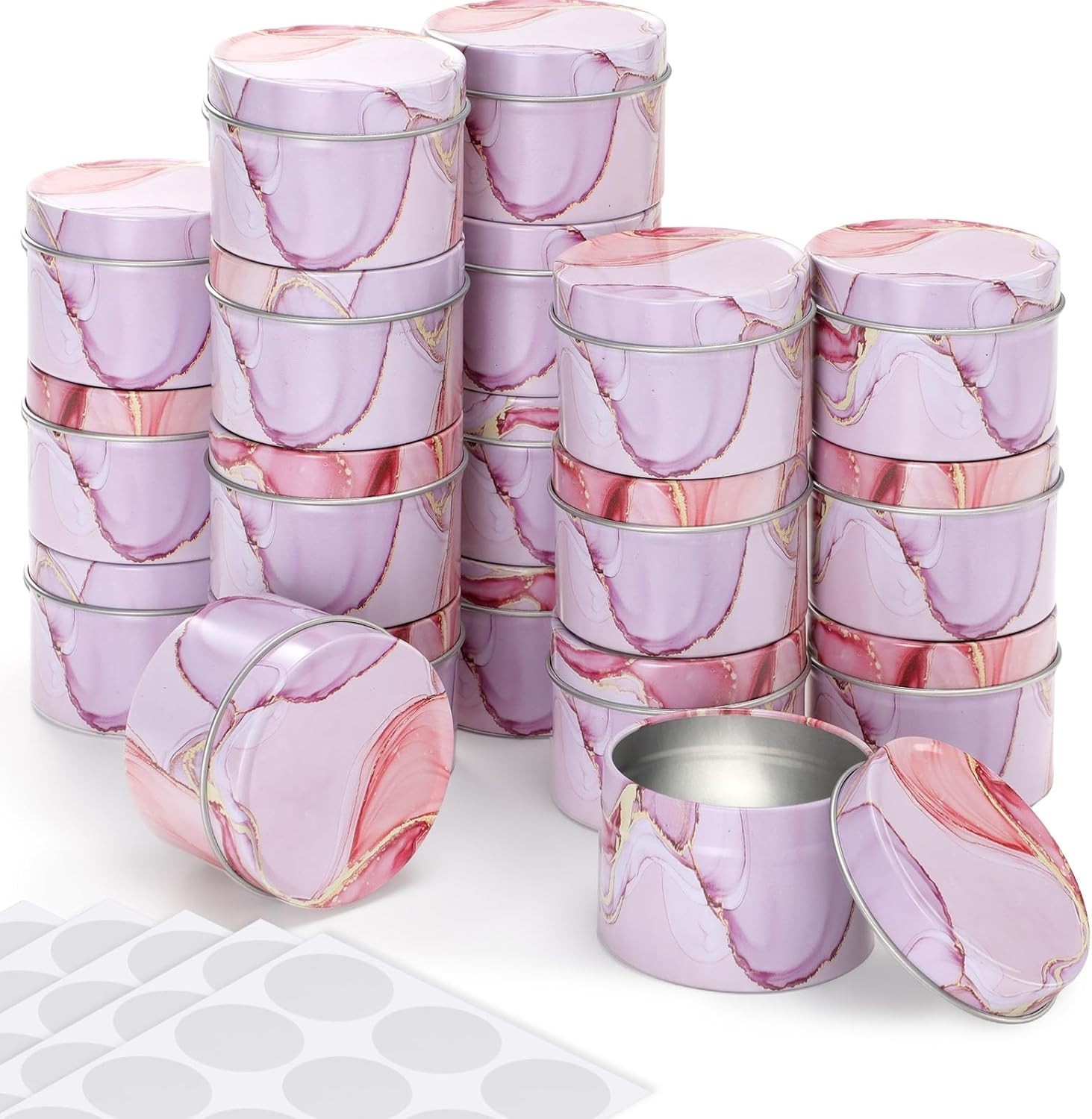 Versatile 2.5 Oz Purple Tins with Screw Lid & Stickers – 36 Pack Collection