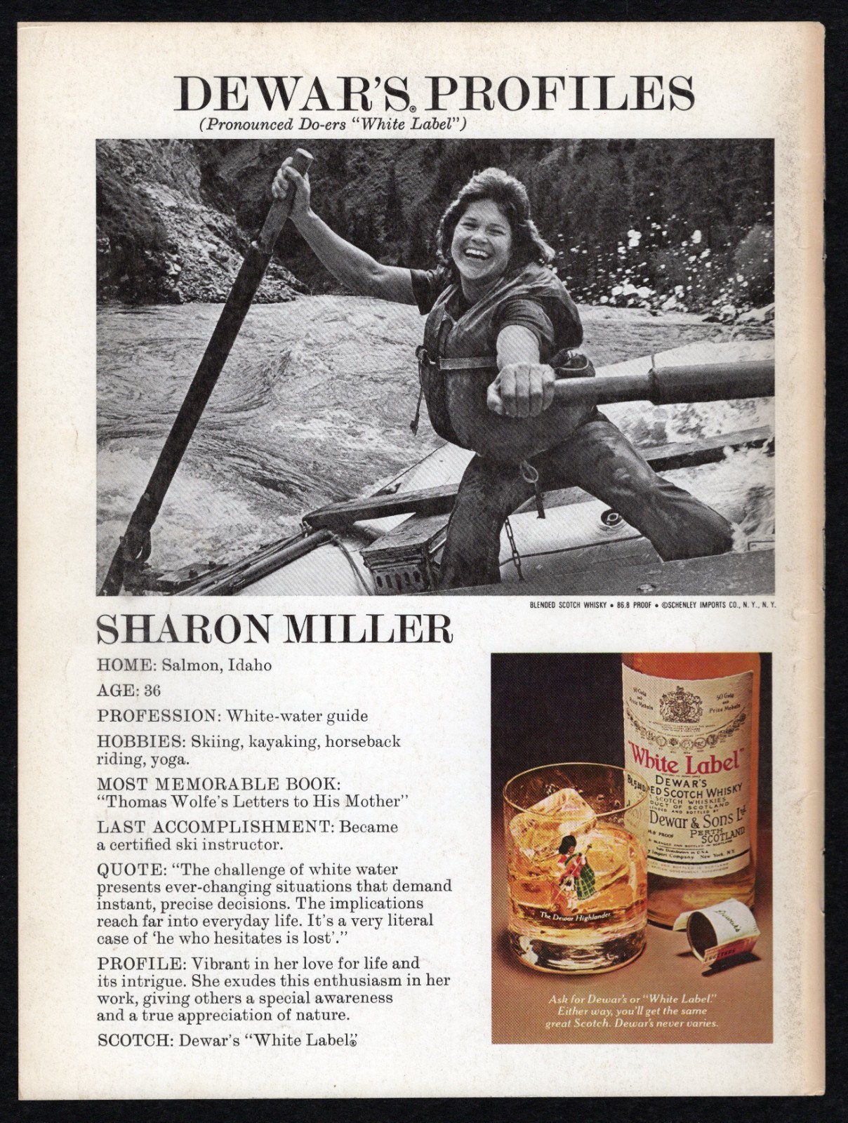 1977 DEWARS White Label Blended Scotch Whisky Profiles Sharon Miller Print Ad