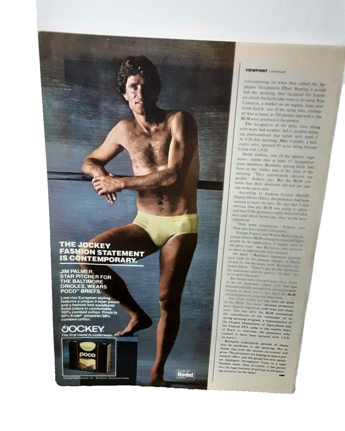 1980 Jockey Mens Briefs Jim Palmer Baltimore Orioles Original Print Ad Vintage
