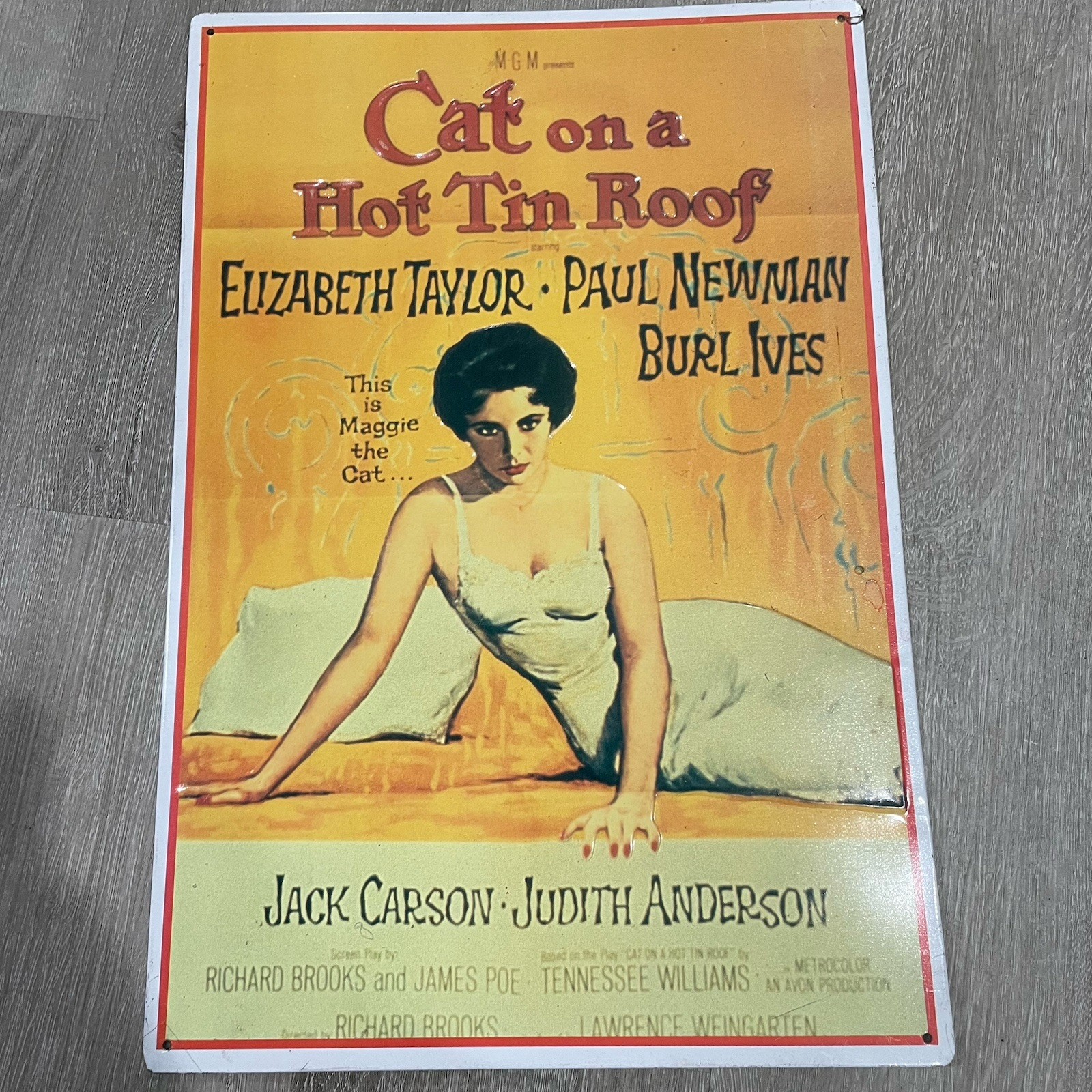 Cat On A Hot Tin Roof Metal Sign, 1958 Turner Entertainment, Excellent Vintage