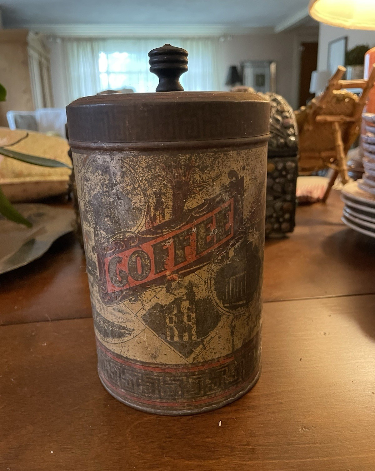 Antique Thomas Wood Boston Coffee Tin Vintage Advertising Thos Wood with lid