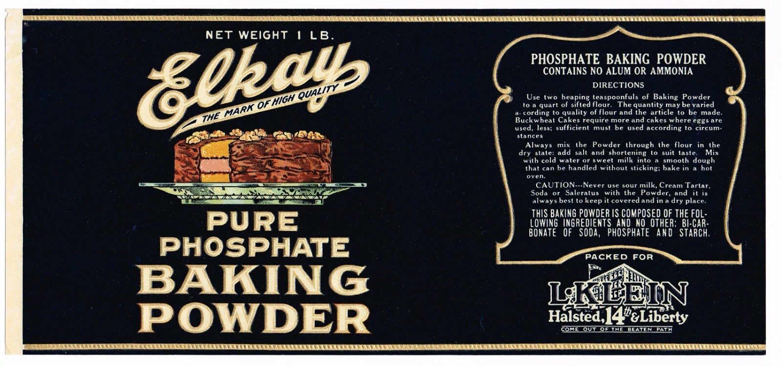 ORIGINAL C1920S CAN LABEL VINTAGE ELKAY BAKING POWDER EMBOSSED CAKE BAKERY