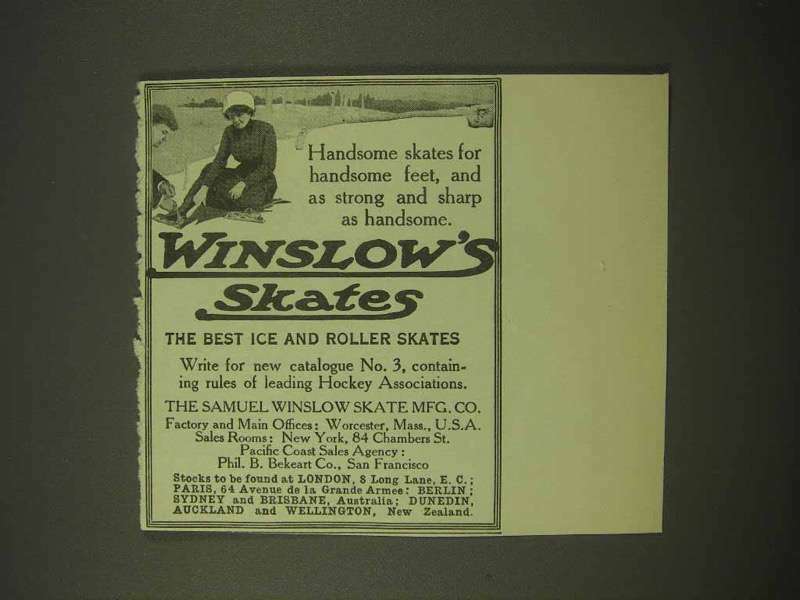1913 Winslow Ice Skates Ad – For Handsome Feet