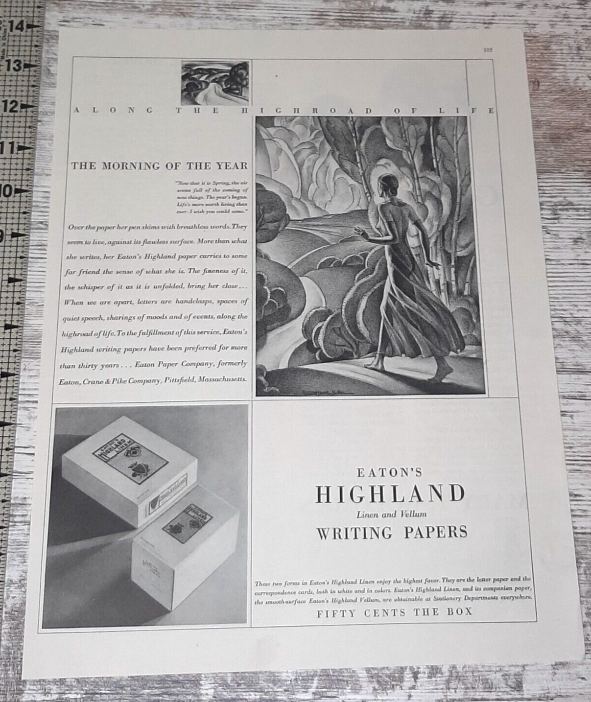 1932 Highland Vintage Print Ad Writing Papers Linen Vellum Eaton Stationery B&W