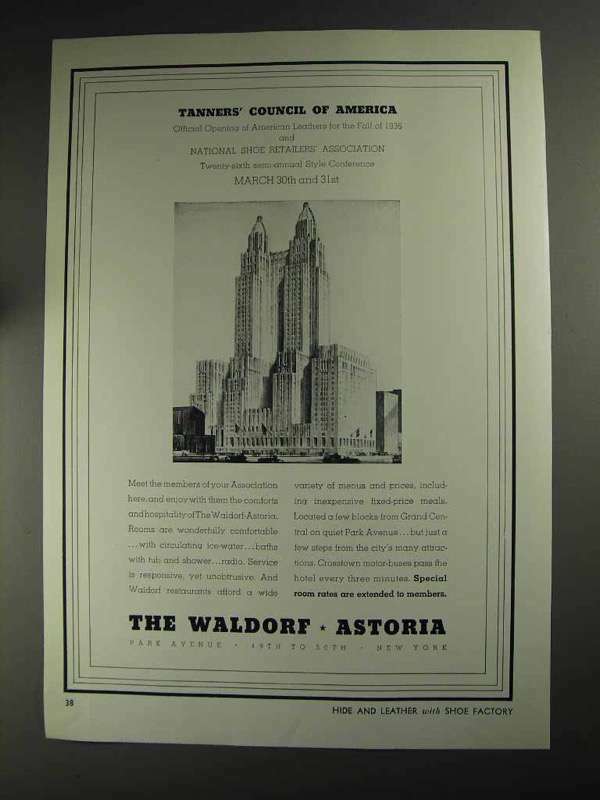 1936 The Waldorf Astoria Hotel Ad – Tanners’ Council