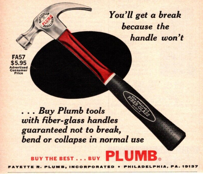 1967 PLUMB FA57 HAMMER PRINT AD FIBER-GLASS VINTAGE TOOL HARDWARE ADVERT