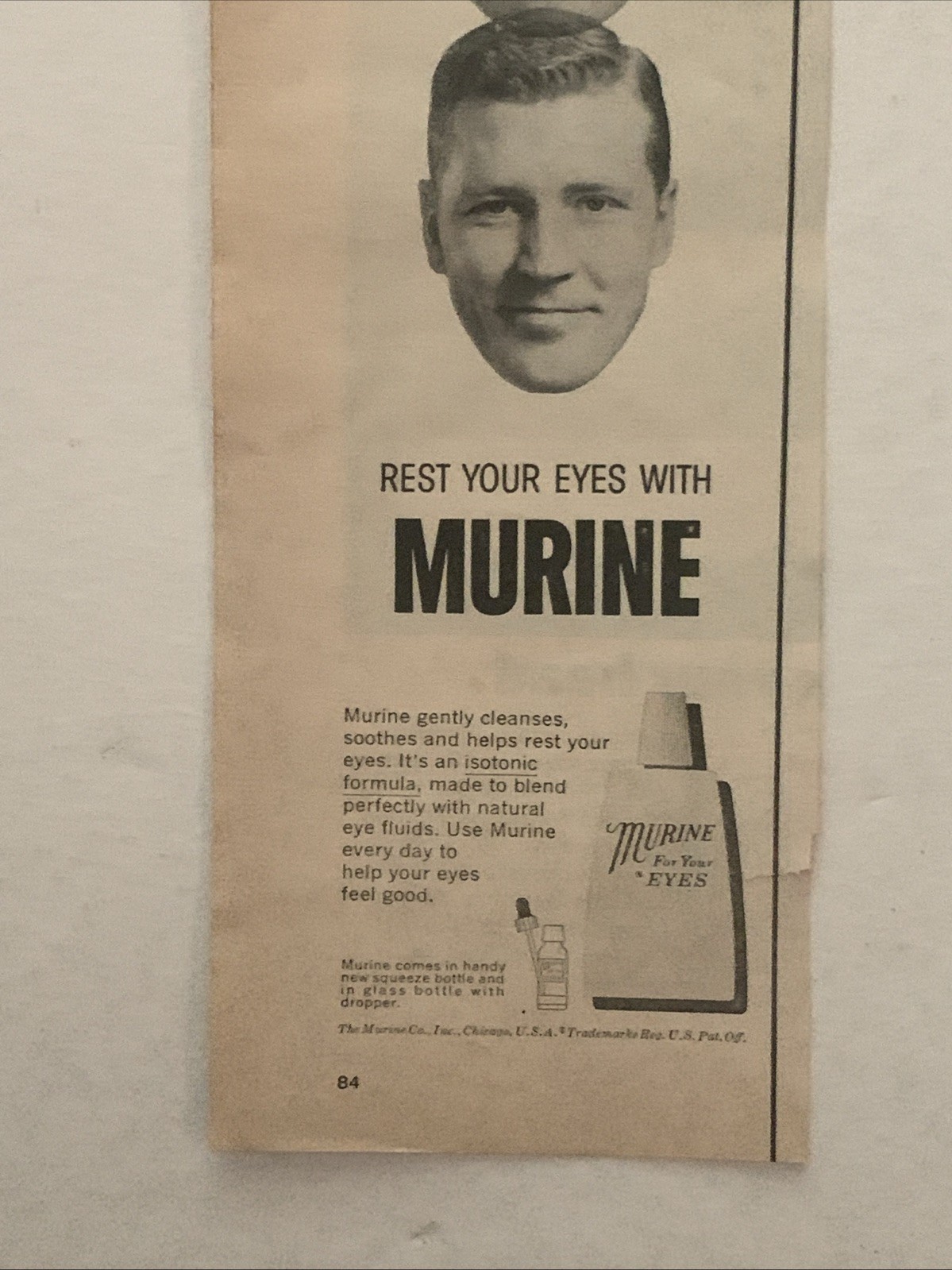 1963 Murine Eye Drops PRINT AD Driving Strain Tired Eyes VTG 1960s Rest Eyes