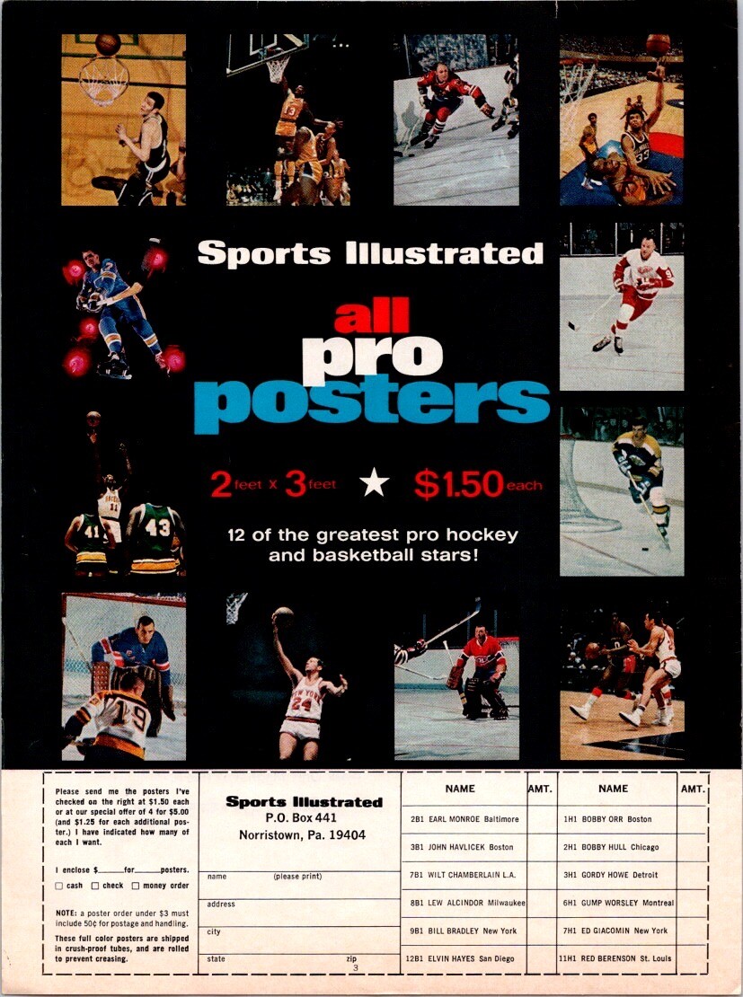 1970 SPORTS ILLUSTRATED Print Ad expired Order Form For All Pro Sports Posters