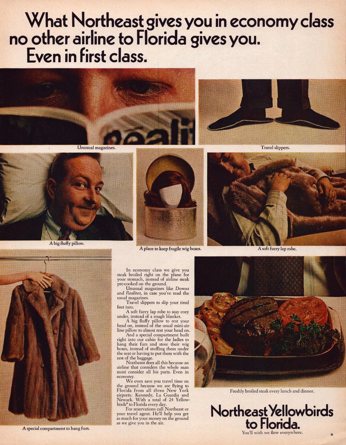 Northeast Yellowbirds to Florida Magazine Print Ad 1960s Airline Travel