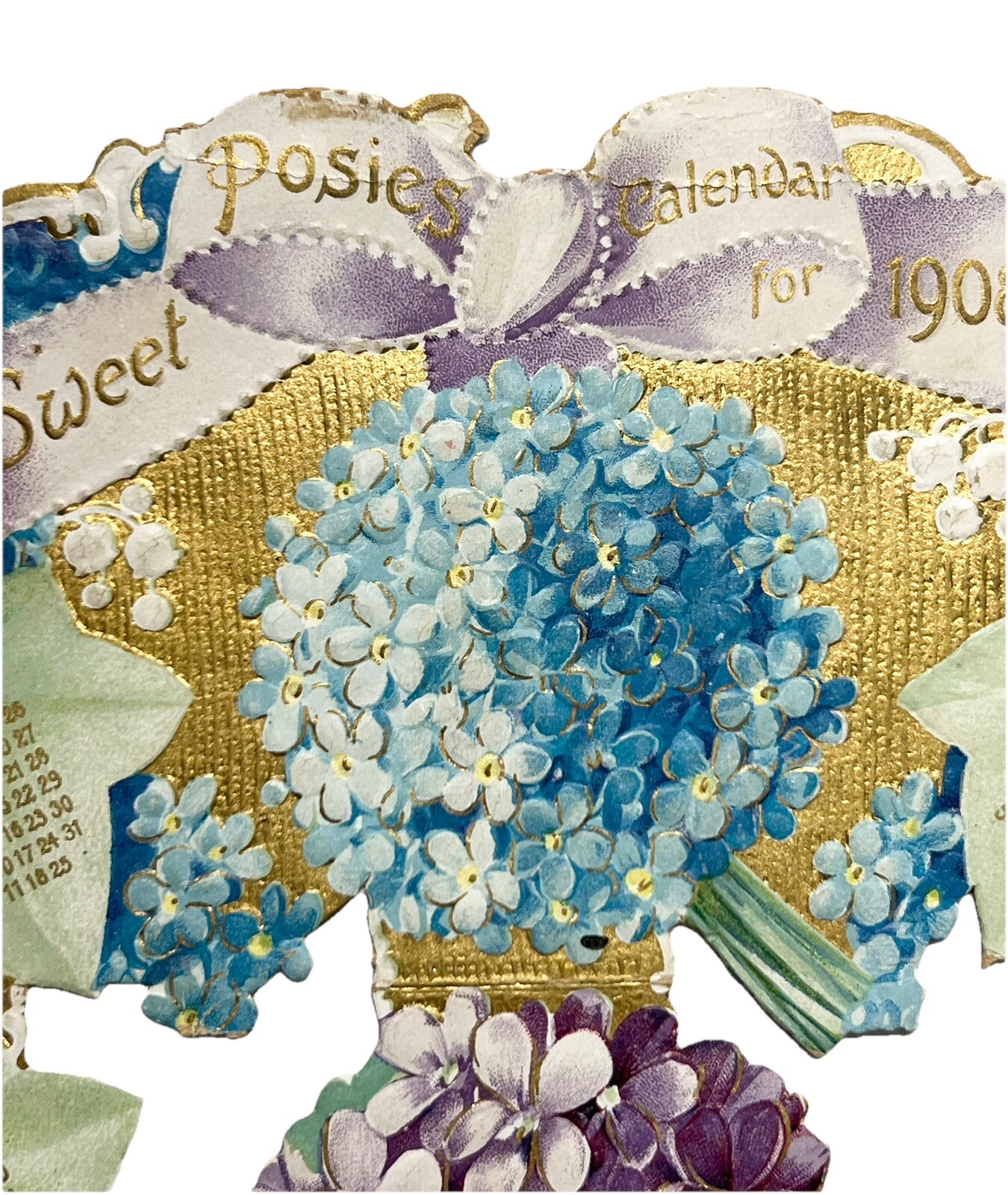 Antique 1908 Victorian Die Cut Calendar Sweet Posies Davidson Brothers London f3