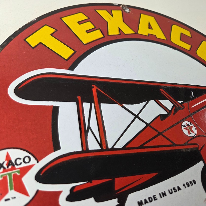 Vintage Texaco Gasoline Gas Pump Sign – Aircraft Motor Oil Porcelain Sign
