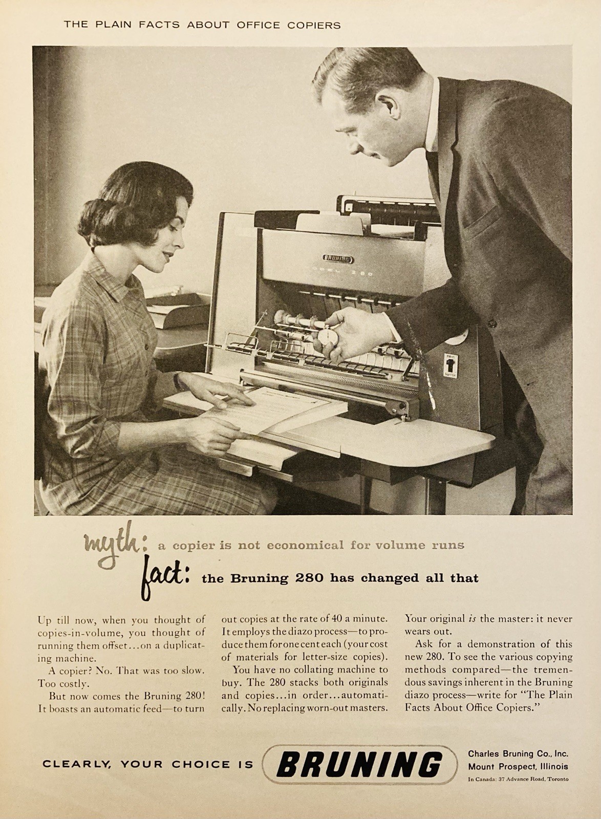 1962 AD.(N32)~CHARLES BRUNING CO. MT. PROSPECT, ILL. BRUNING 280 OFFICE COPIER