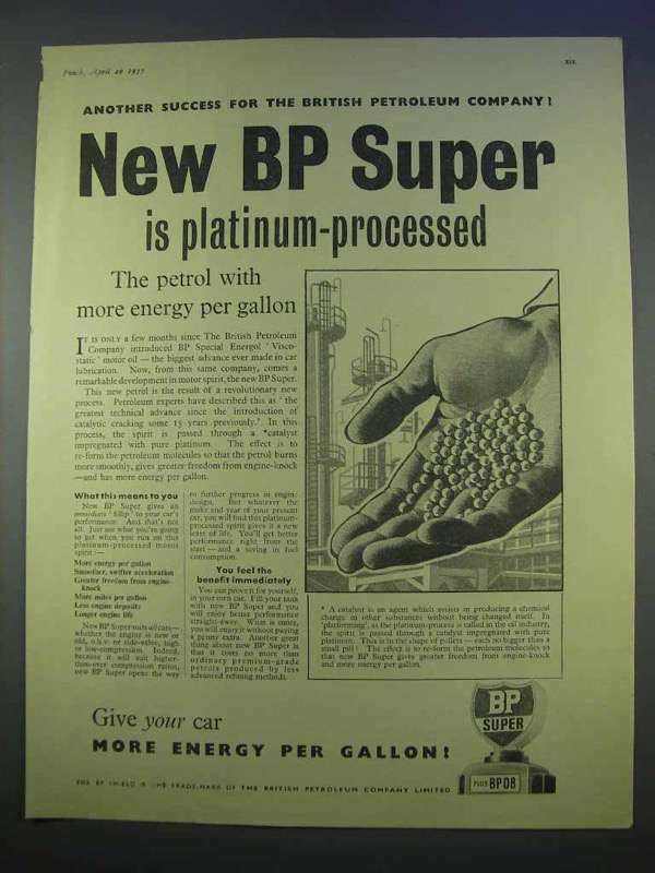 1955 BP Super Petrol Ad – Is Platinum-Processed