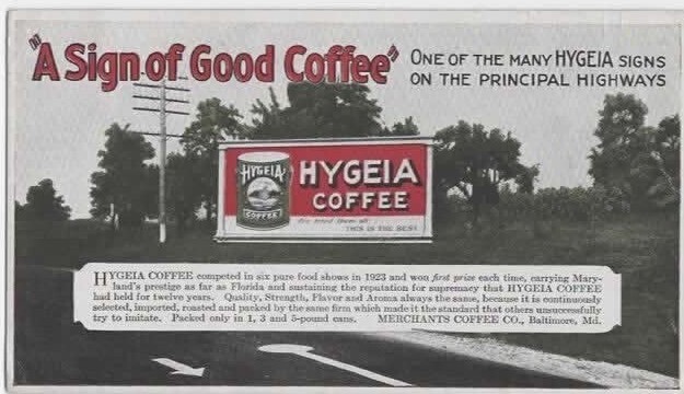 Hygeia Coffee ink blotter 1920s Merchants Coffee Baltimore MD