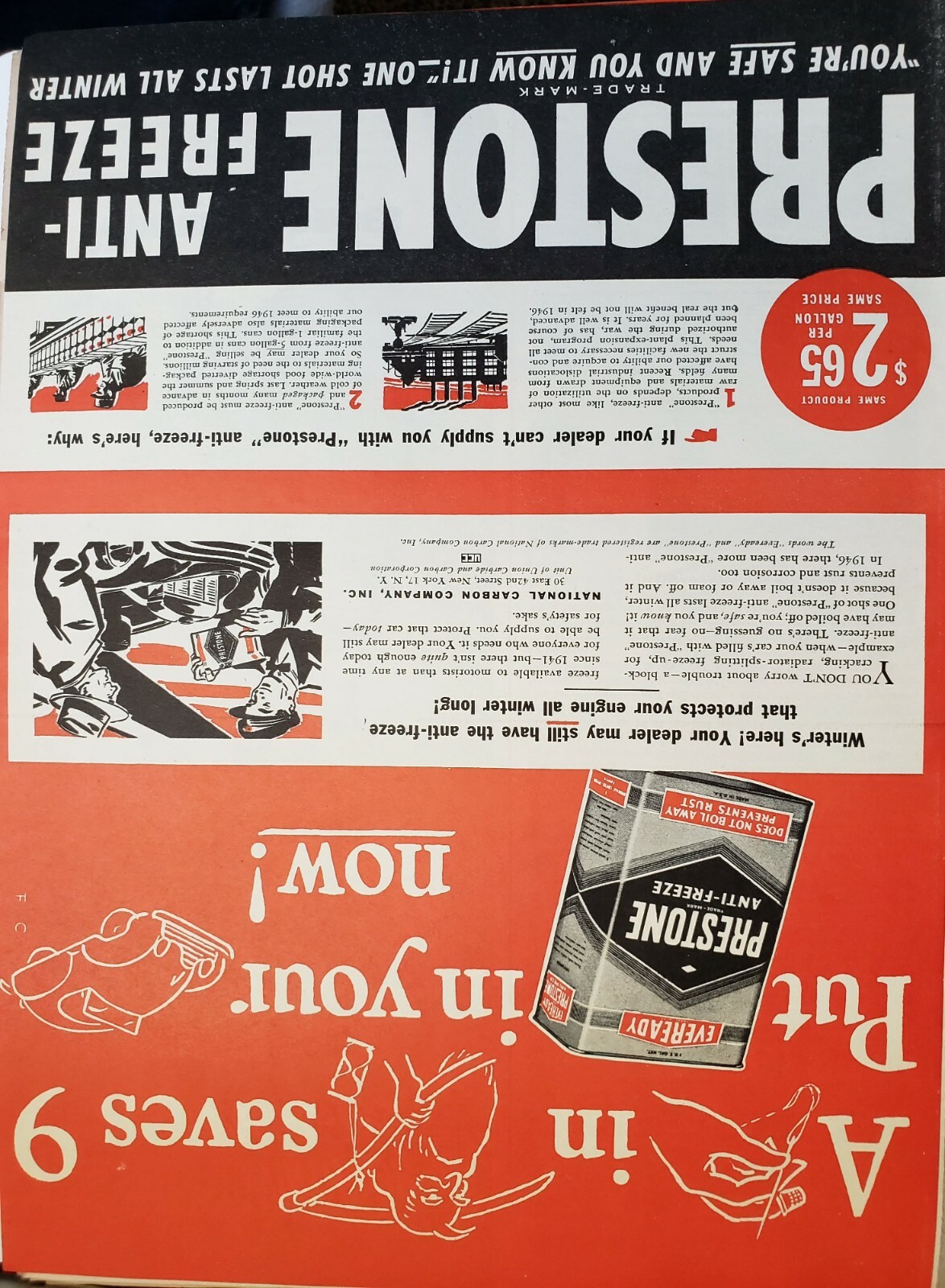 Vintage 1946 Prestone Anti-Freeze Print Ad Ephemera Art Decor A Stitch