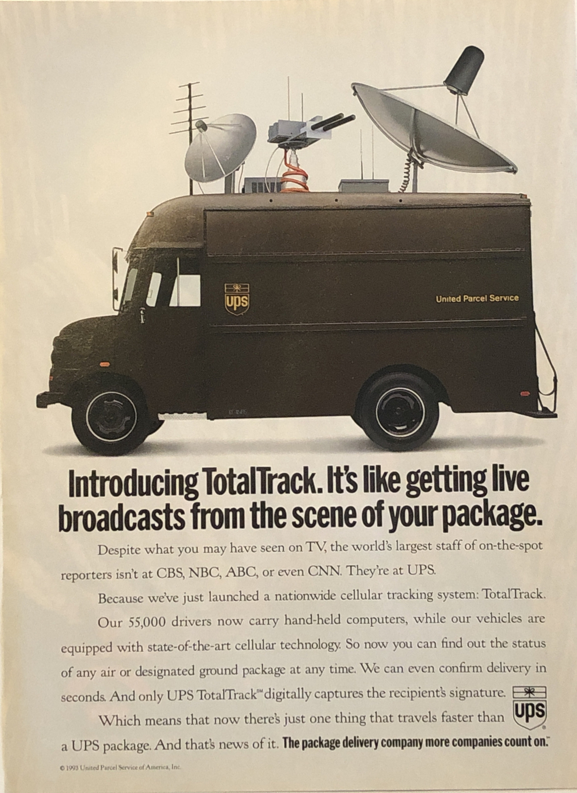 1993 UPS United Parcel Service PRINT AD TotalTrack Nationwide Tracking VTG 1990s