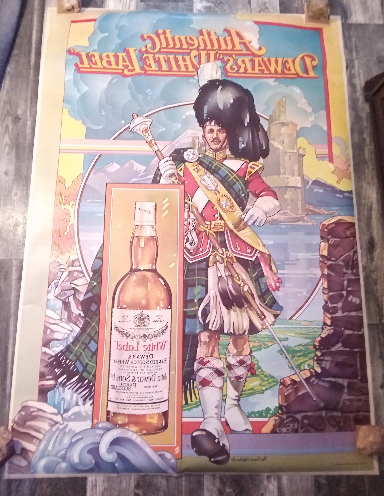 Rare 1960s Dewar’s Two Sided REVERSE Poster 5 1/2′ × 4′ by Graphic Art Int. Un.