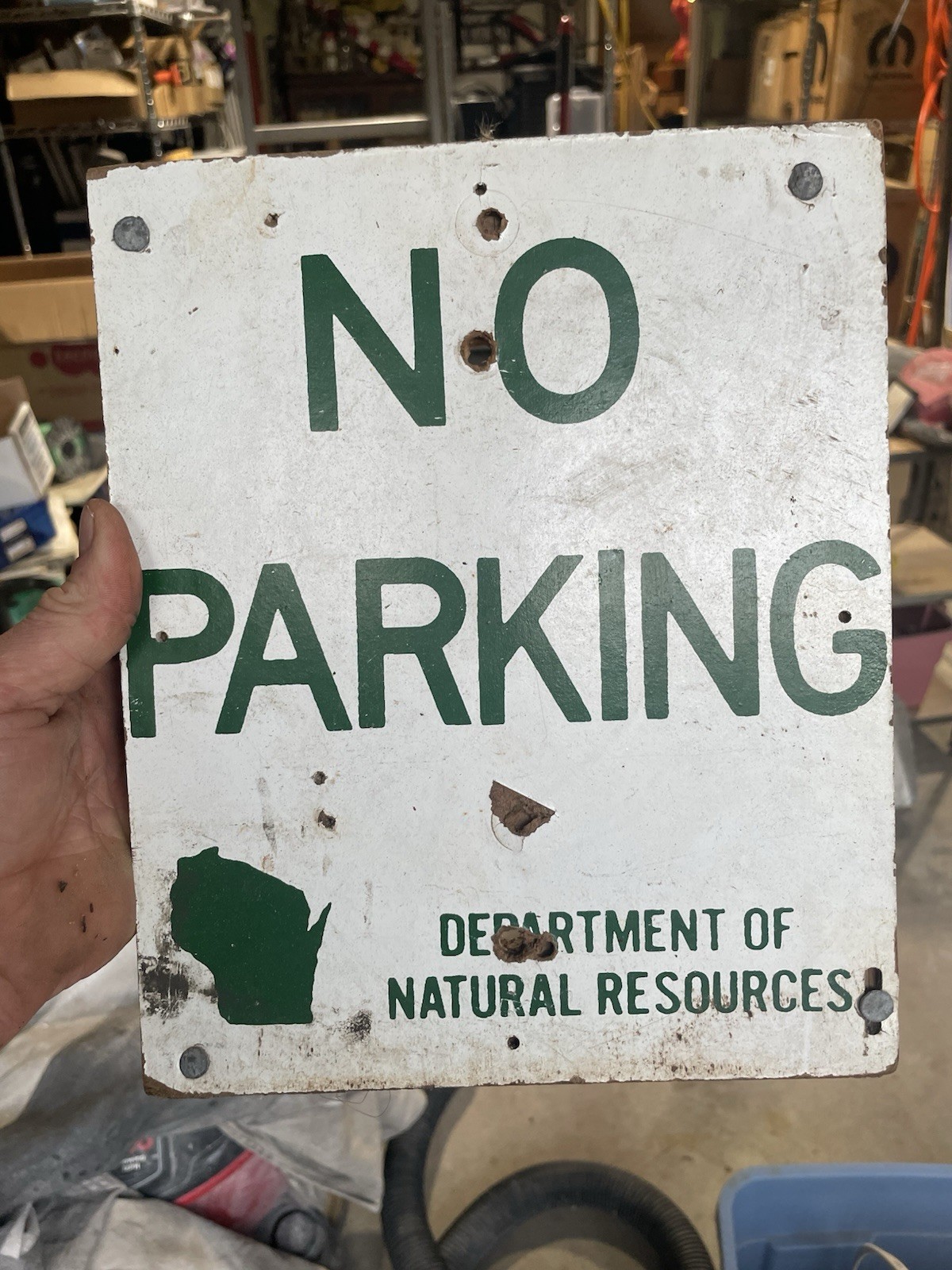 Vintage Wisconsin DNR No Parking Masonite Sign