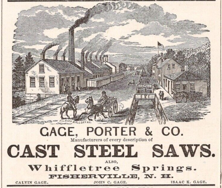 1881 Cage Porter & Co Cat Steel Saws Fisherville NH 3.5″ Print Ad