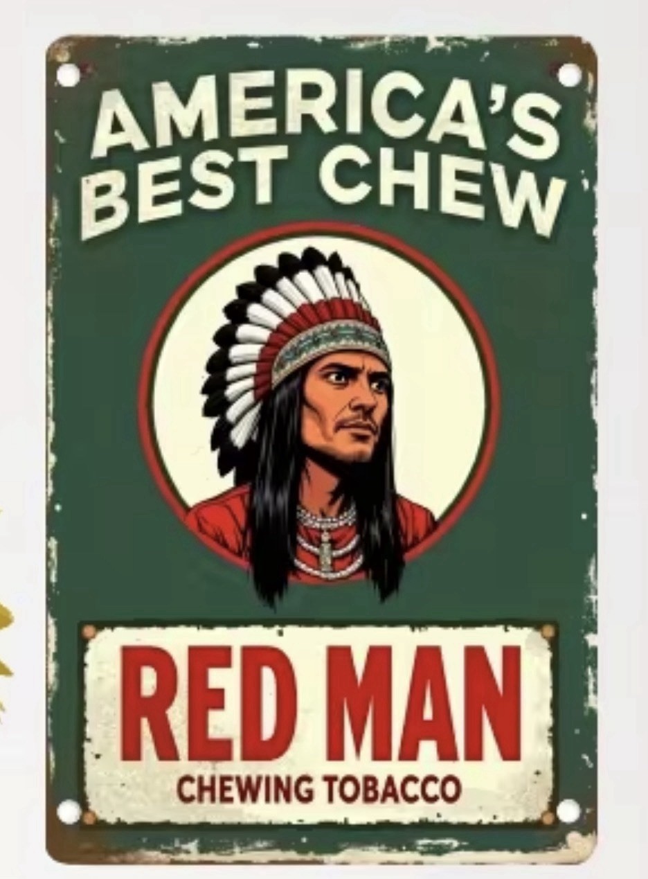 Retro TIN SIGN RED MAN CHEWING TOBACCO MAN CAVE OFFICE DEN WALL ADVERTISING