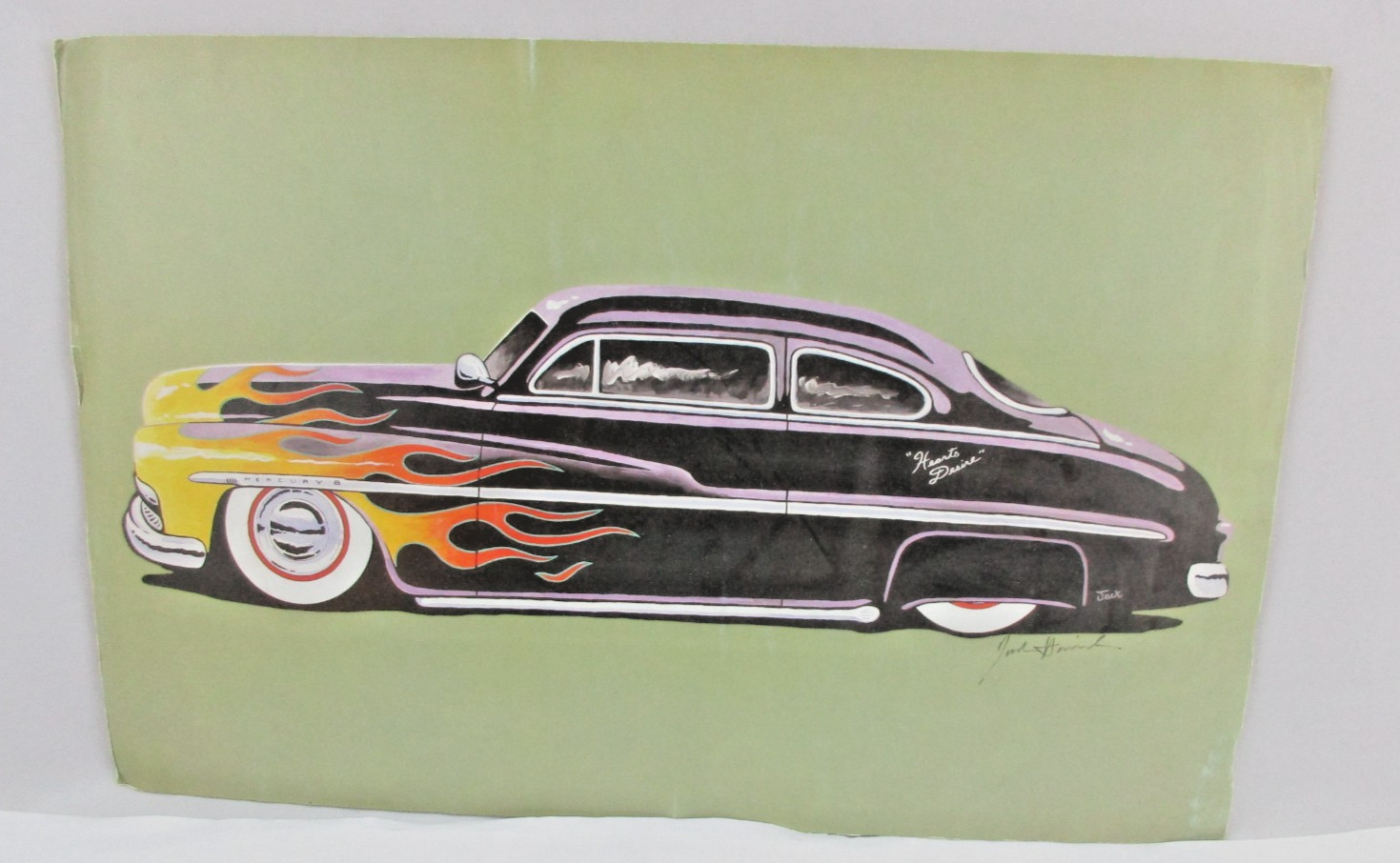 Vintage Mercury 8 Hot Rod Color Picture – Black w Yellow & Red Flames 11″ x 17″