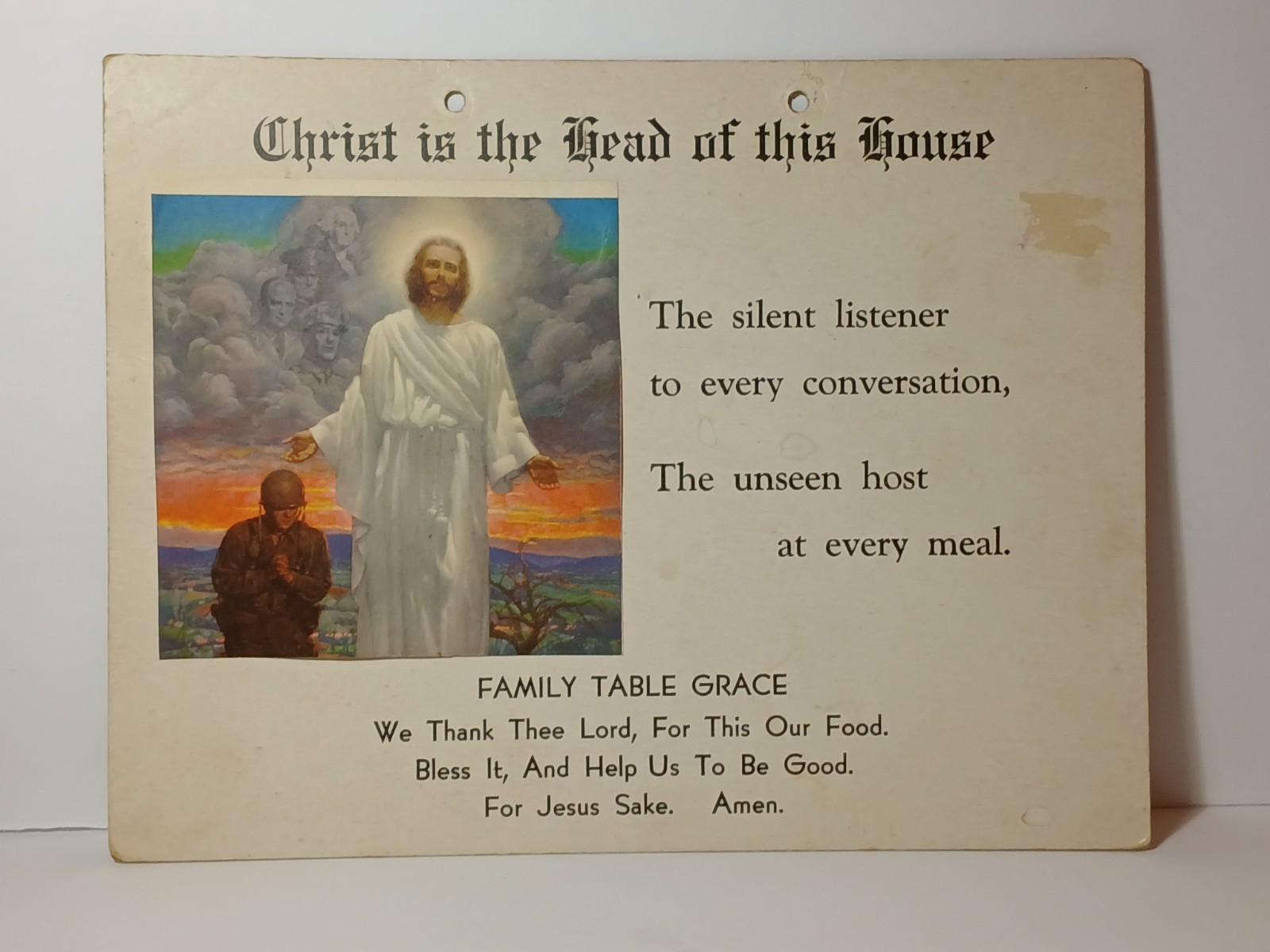 1940s WW2 Era Vintage Jesus Christ is the Head of this House Sign WW2 Military