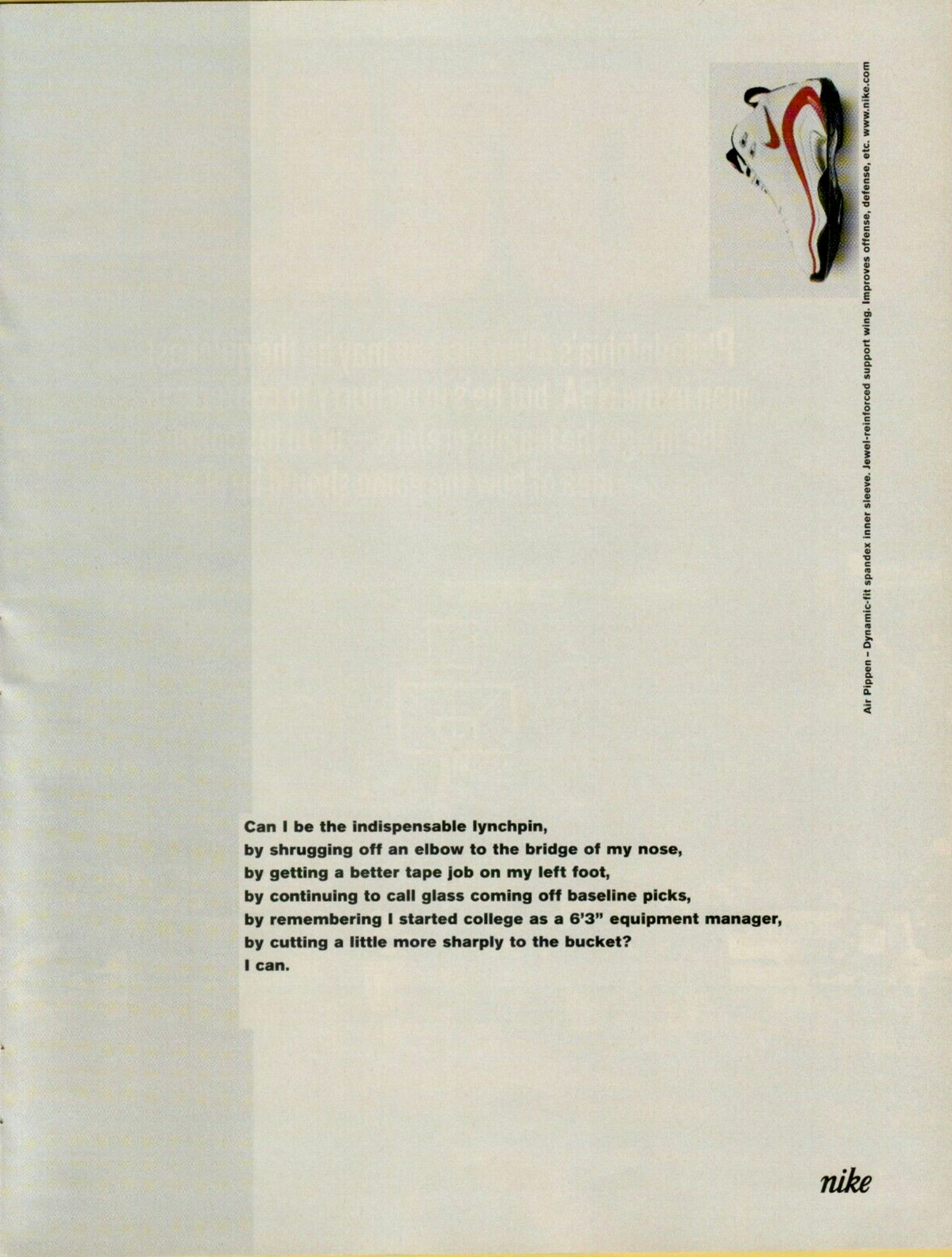 1998 Nike Air Scottie Pippen Dynamic Spandex Basketball Shoes VINTAGE PRINT AD