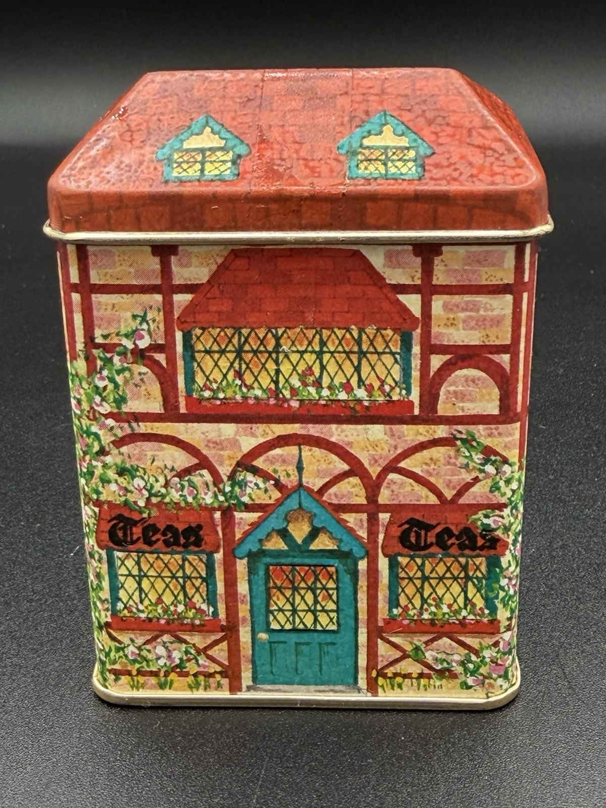 Vintage Lillian Vernon 1984 Tea Tin Tea Shop Canister Hong Kong 3.5”