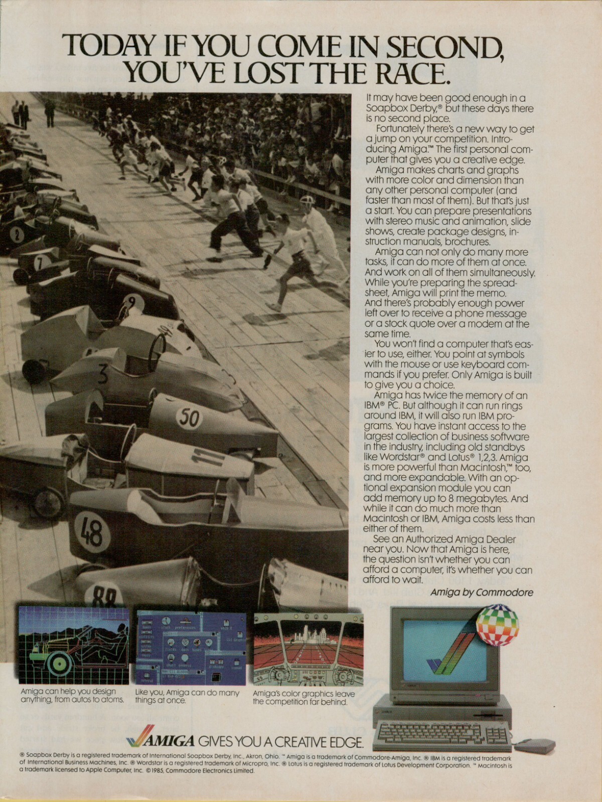 1986 Commodore Amiga Personal Computer Soapbox Derby Photo Vintage Print Ad