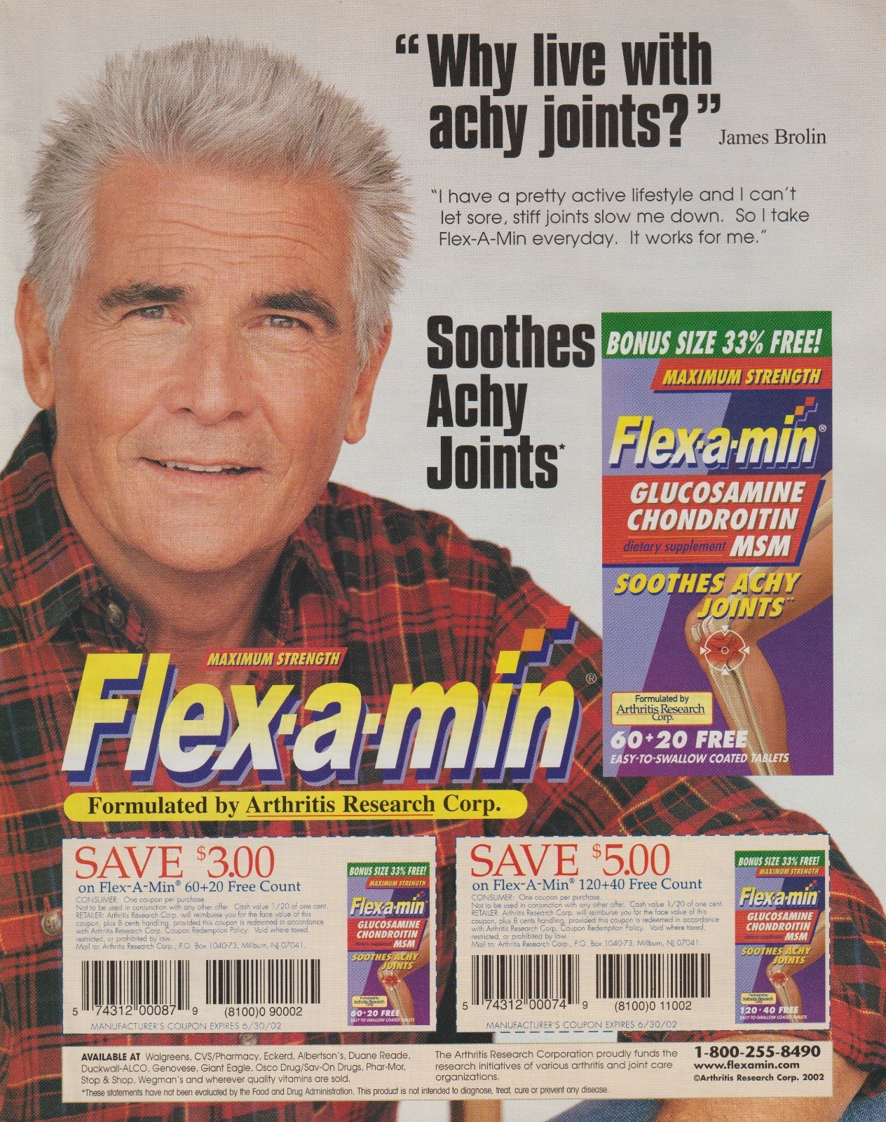 2002 Flex-A-Min – Featuring Actor James Brolin – Vintage Magazine Print Ad Photo