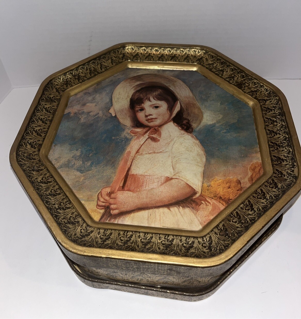 Vintage Double Sided Cookie Tin Lid Boy and Girl