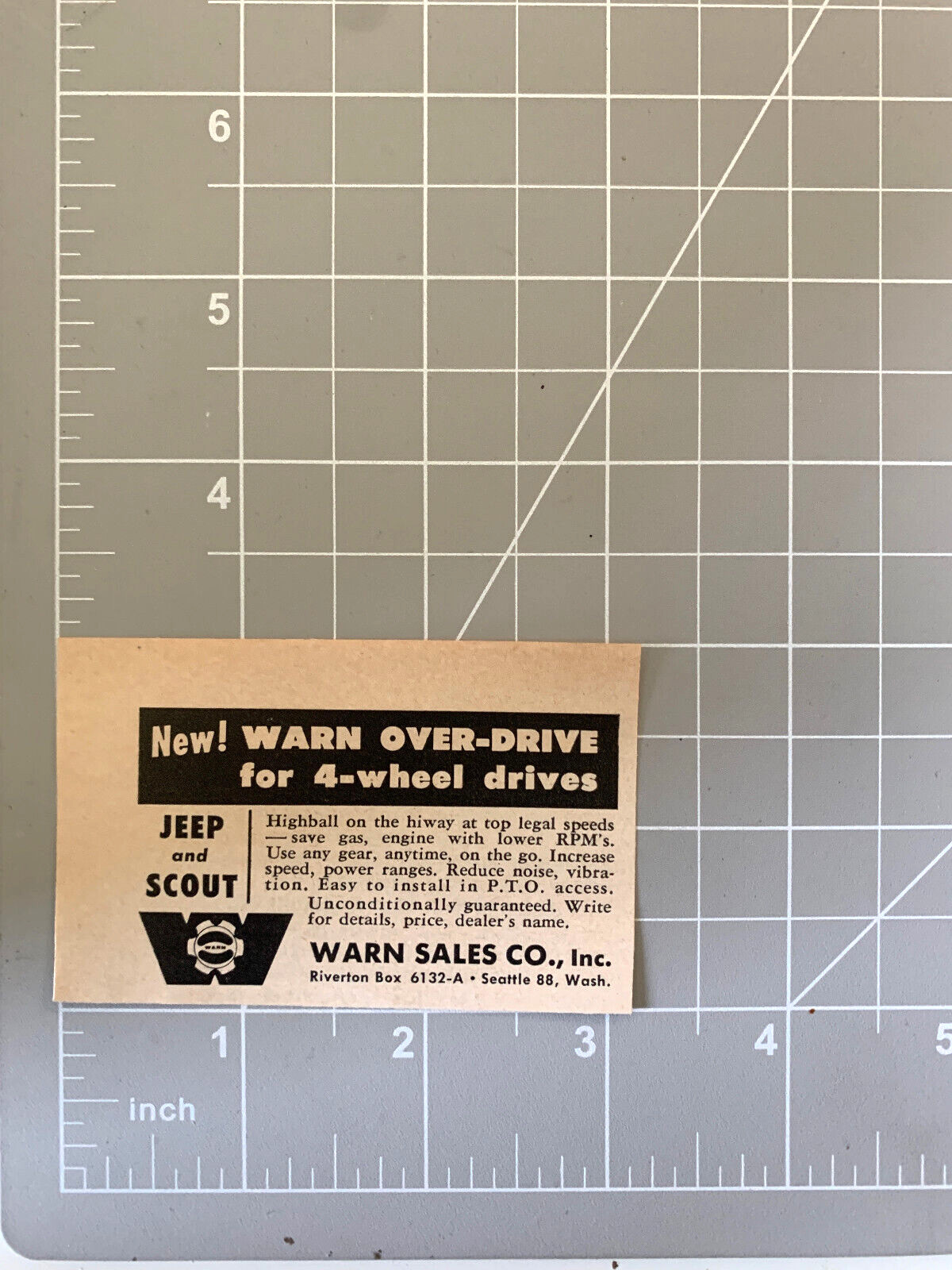 Warn Overdrive Print Ad Car Part Advertising 4 Wheel Drive Jeep Seattle WA 1964