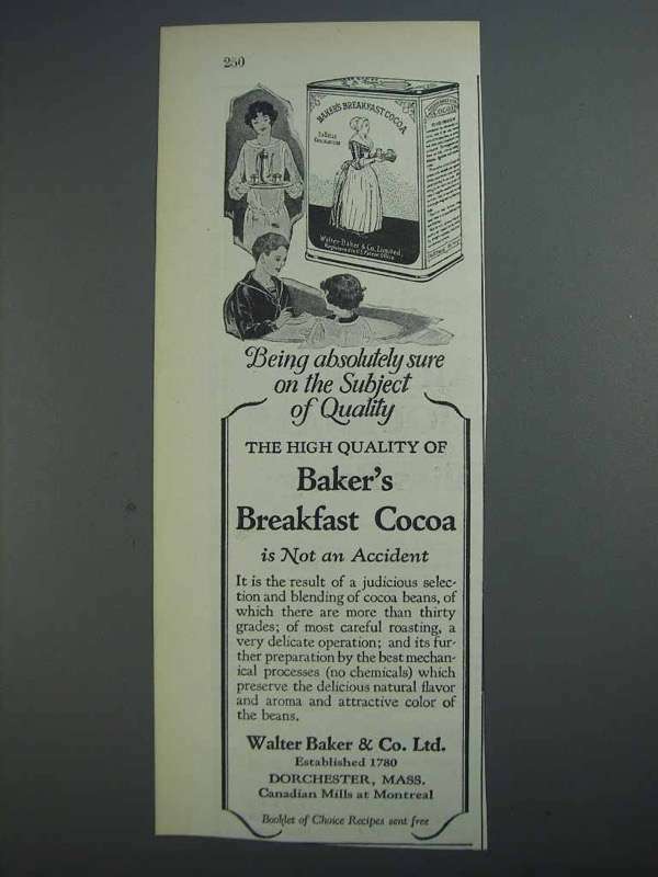 1927 Baker’s Breakfast Cocoa Ad – Subject of Quality