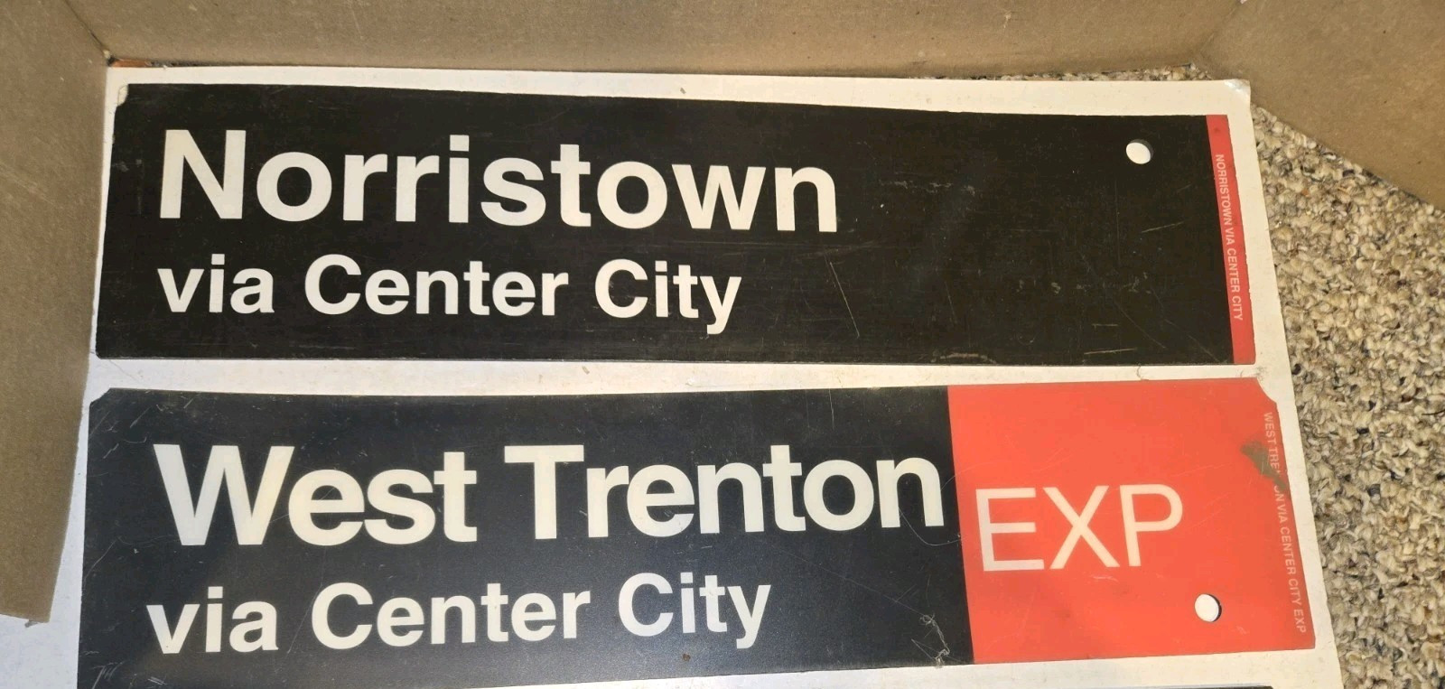 2 Vintage 80s/90s Train Signs,Pennsylvania,New Jersey,Marcus Hook,West Trenton