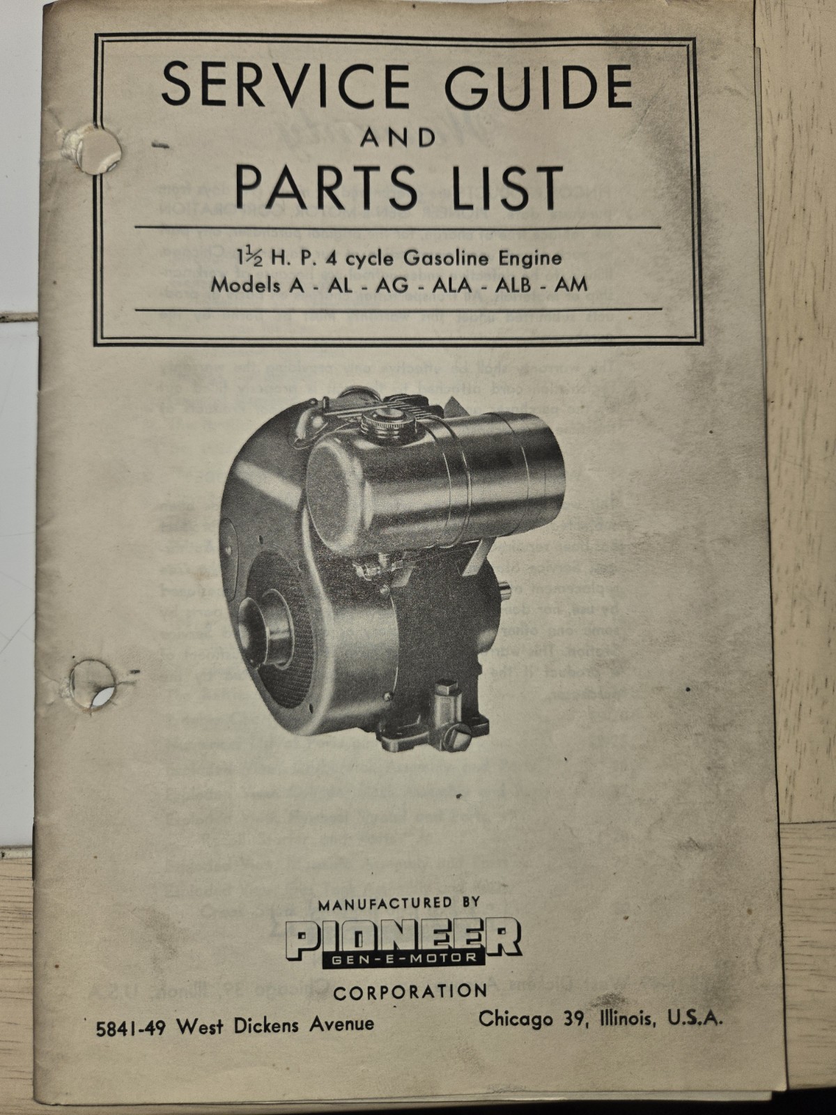 OLD Pioneer Gen-E-Motor Corp. Chicago Illinois SERVICE GUIDE AND PARTS LIST
