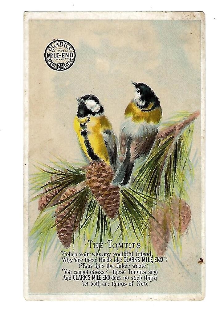 c1890’s Trade Card Clark’s Mile-End Spool Cotton, Thomas Russell & Co. Birds