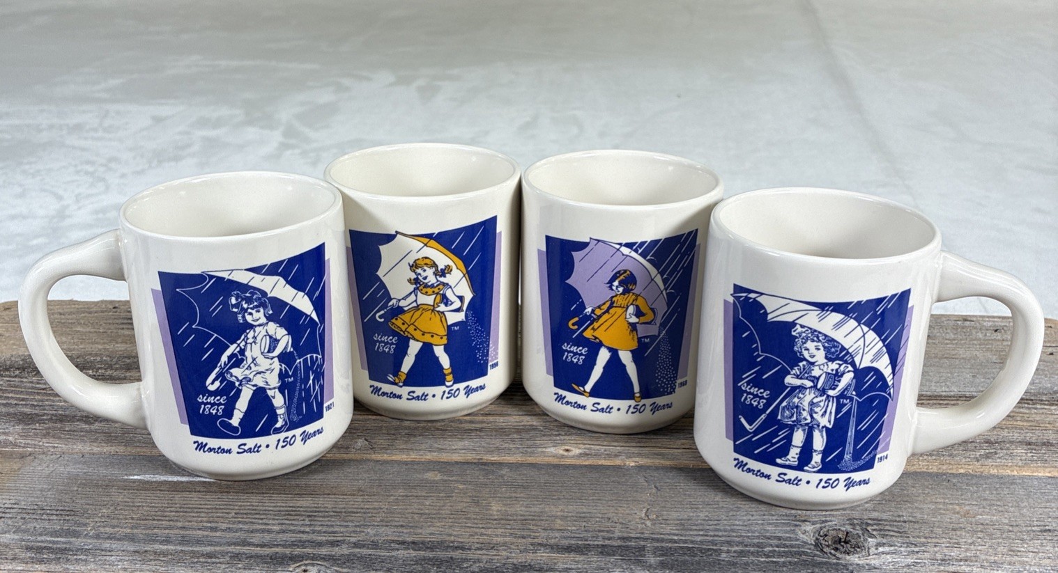Vintage Set of 4 Morton Salt Coffee Mugs Cups Bryan China New Castle PA Charity