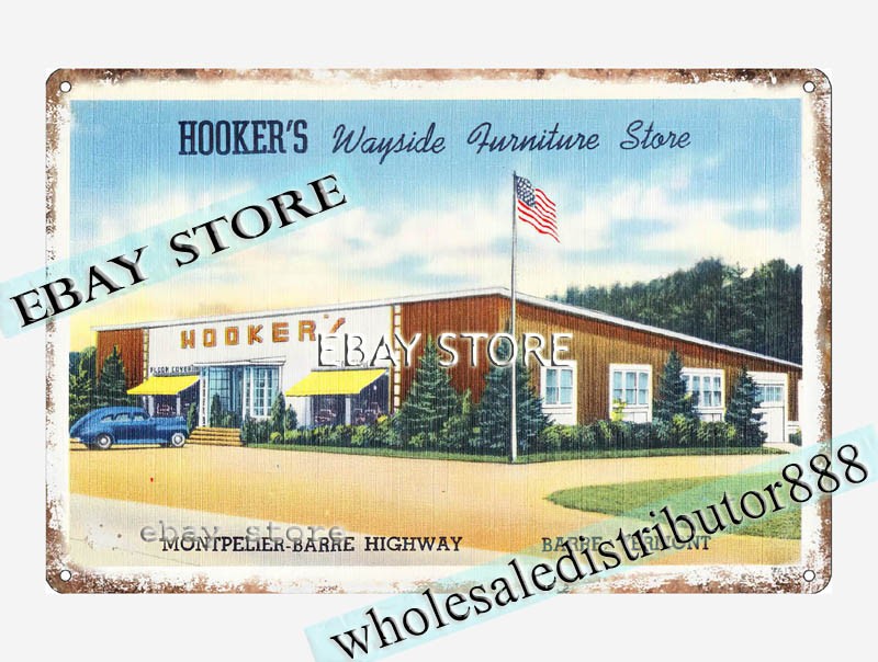 1930-45 Hooker’s Wayside Furniture Store, Barre, Vermont tin sign office designs