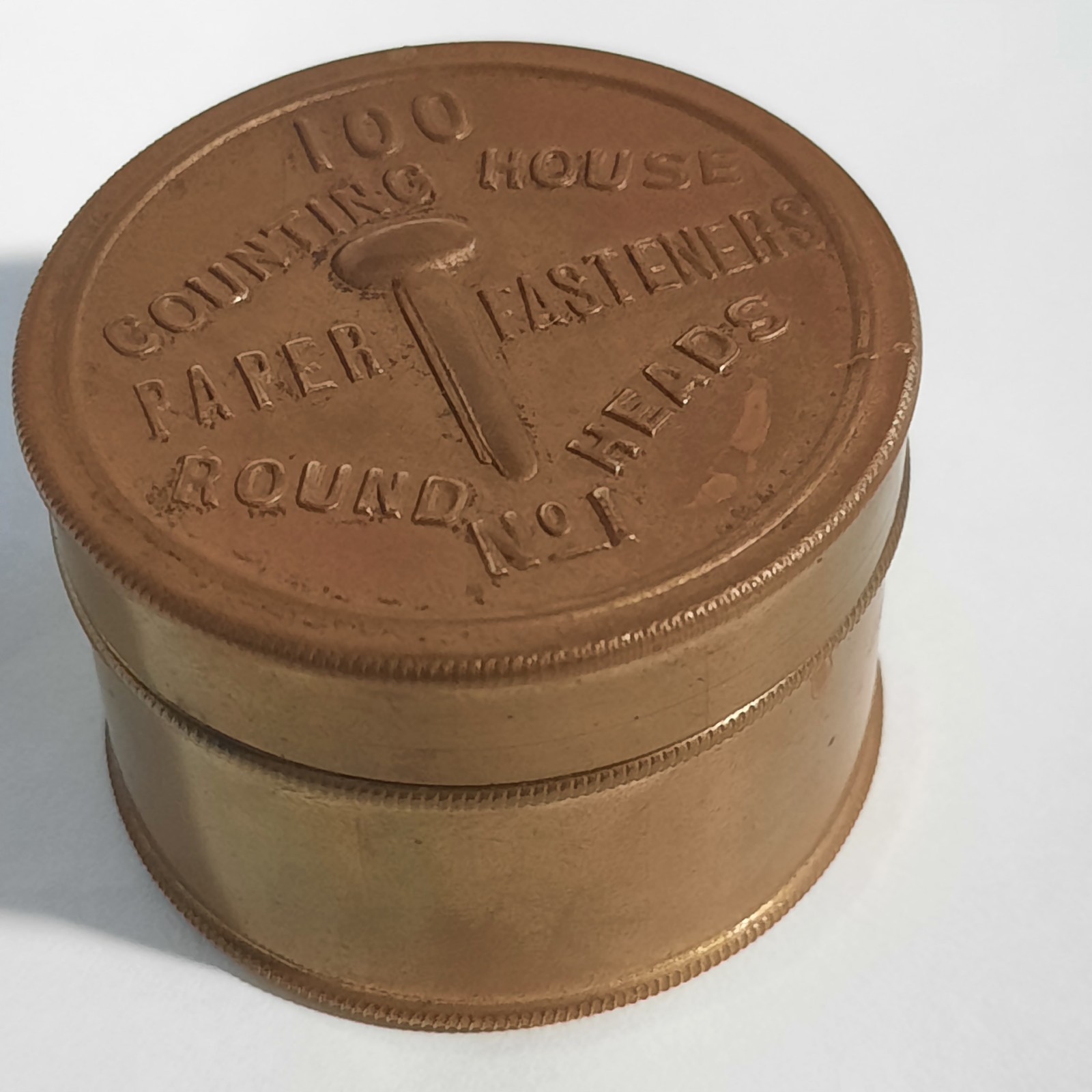 Antique Brass Tin “Counting House” Paper Fasteners ~Round Head No. 1