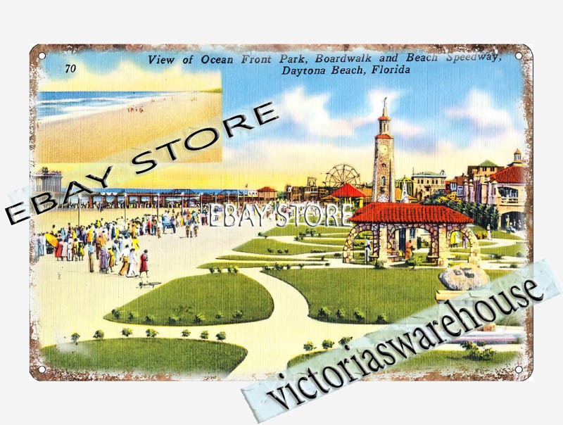 1930-45 Ocean front Park, Daytona Beach, Florida tin sign home bar club shop