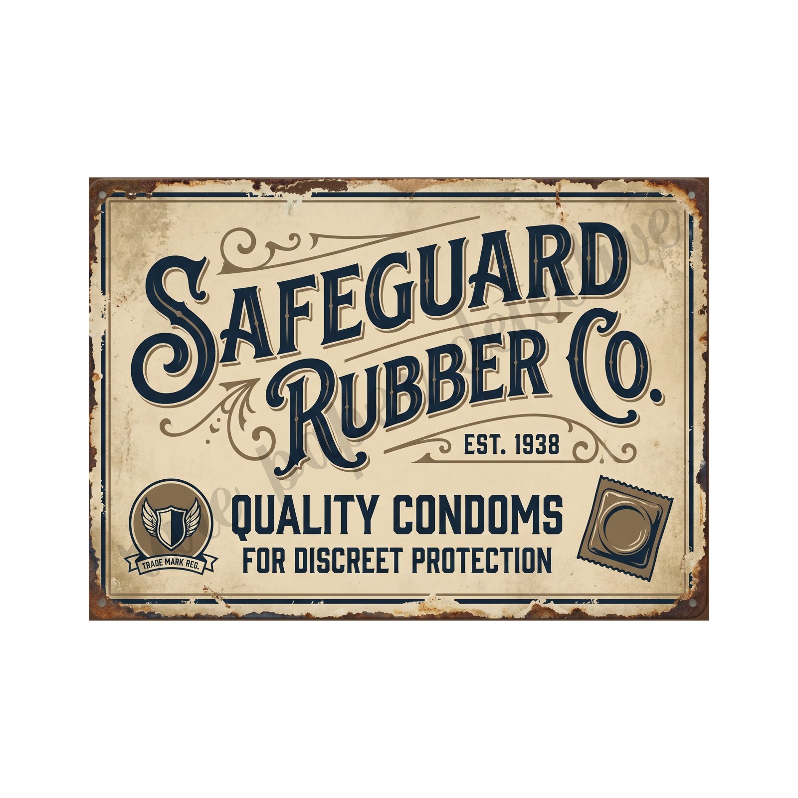 Vintage Advertising Sign Print Condoms Retro 1940s, 5″ x 7″ Accent Print
