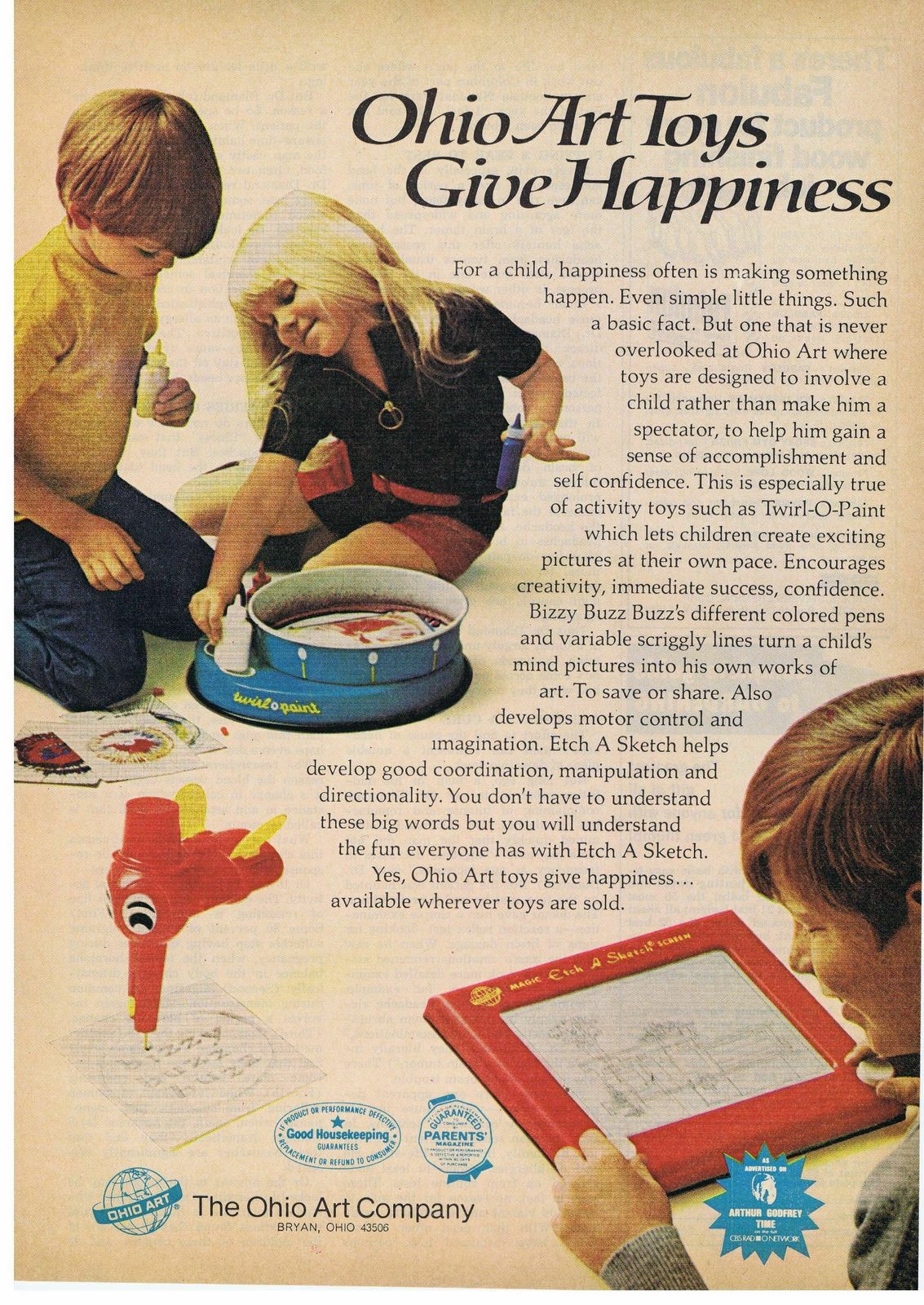1972 Ohio Art Etch a Sketch & Twirl-O-Paint Bizzy Buzz Buzz Print Ad