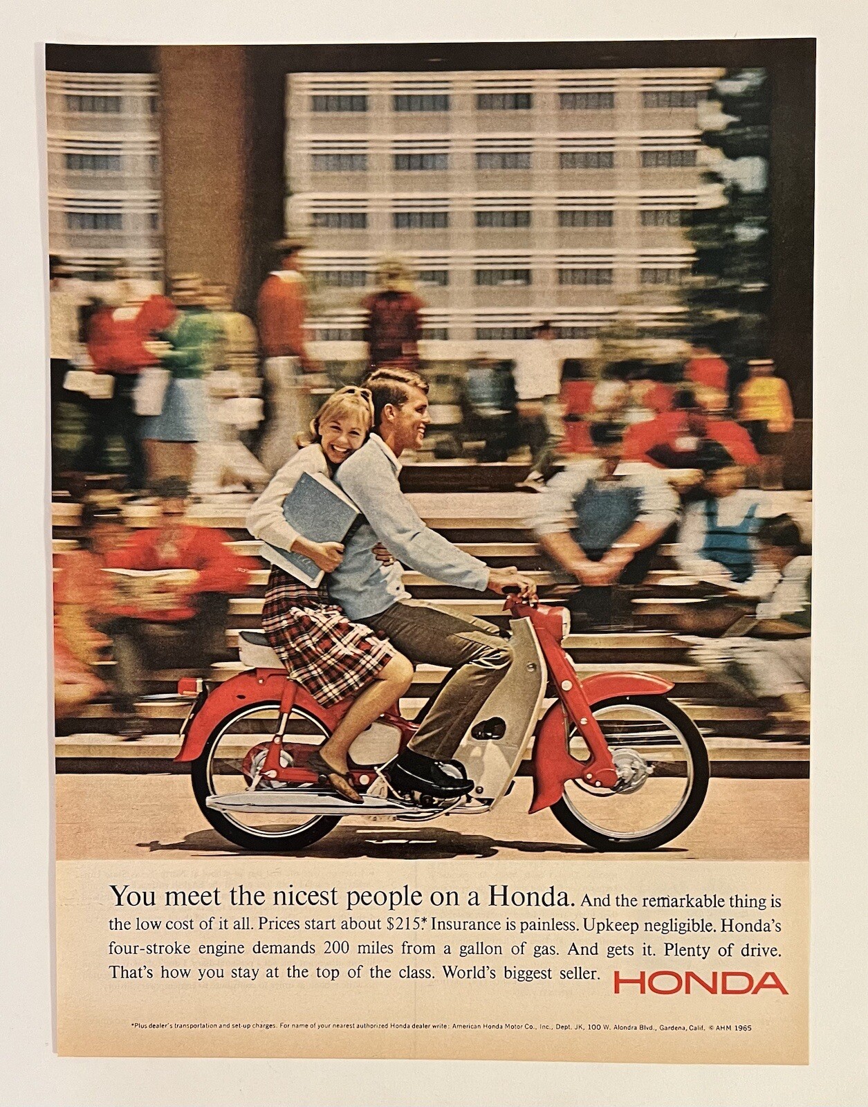 Honda 1965 Life Print Add 10.5X13.5 Mid Century Couple On Motor Scooter Colorful