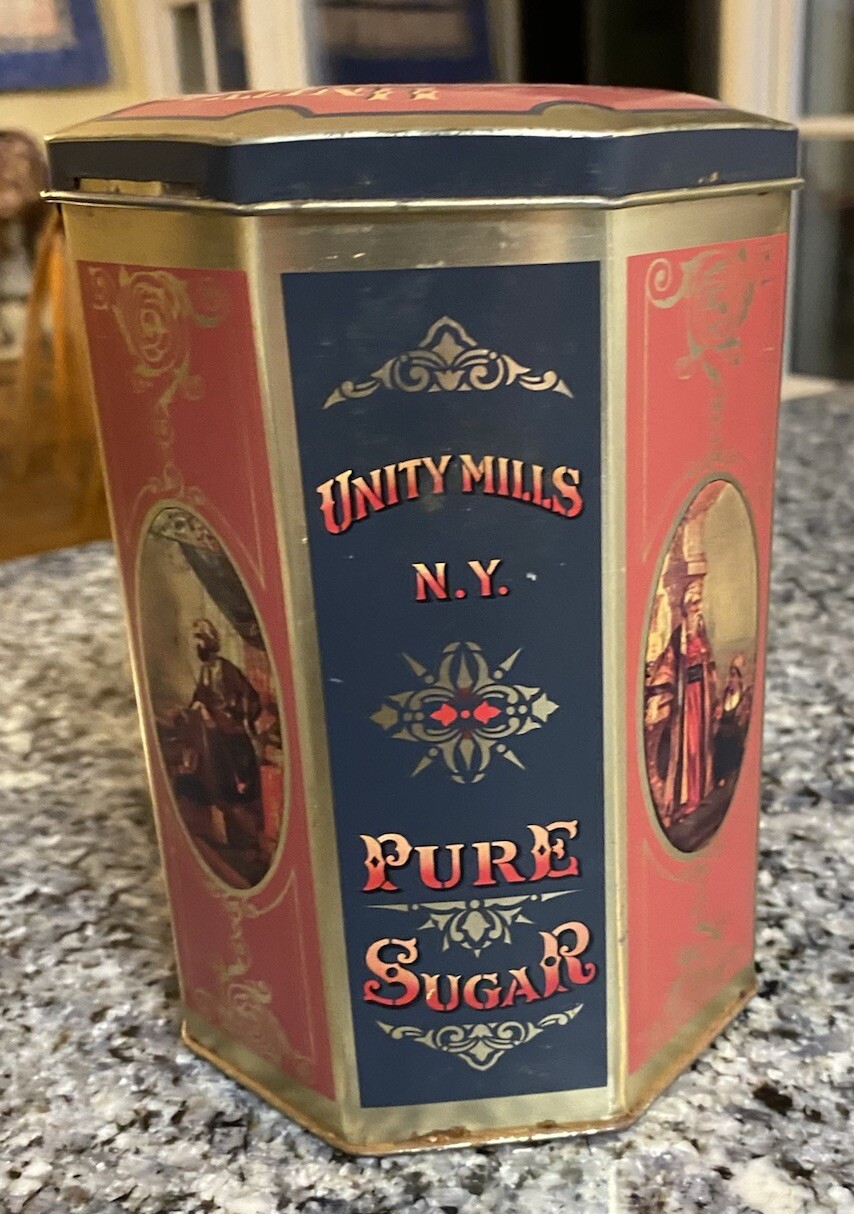 Pure Sugar Unity Mills NY Collectors Tin with Hinged Lid England J.R. Anthorn